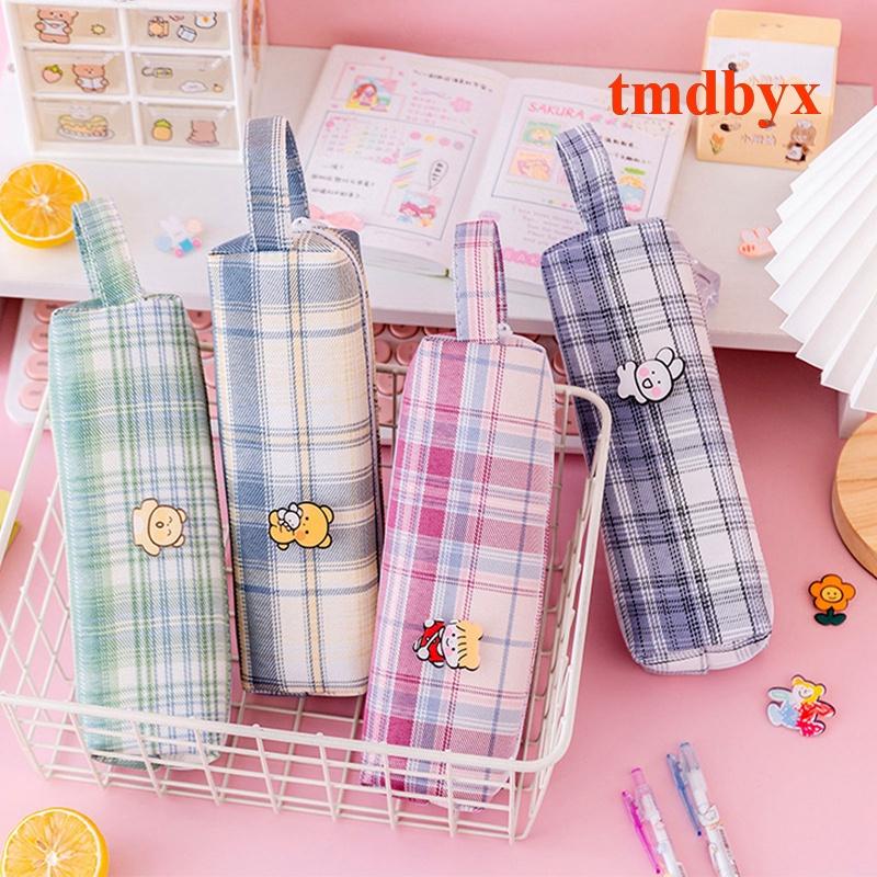 Túi Đựng Bút Họa Tiết Kẻ Ô Sức Chứa Lớn Có Khóa Kéo Cho Học Sinh
