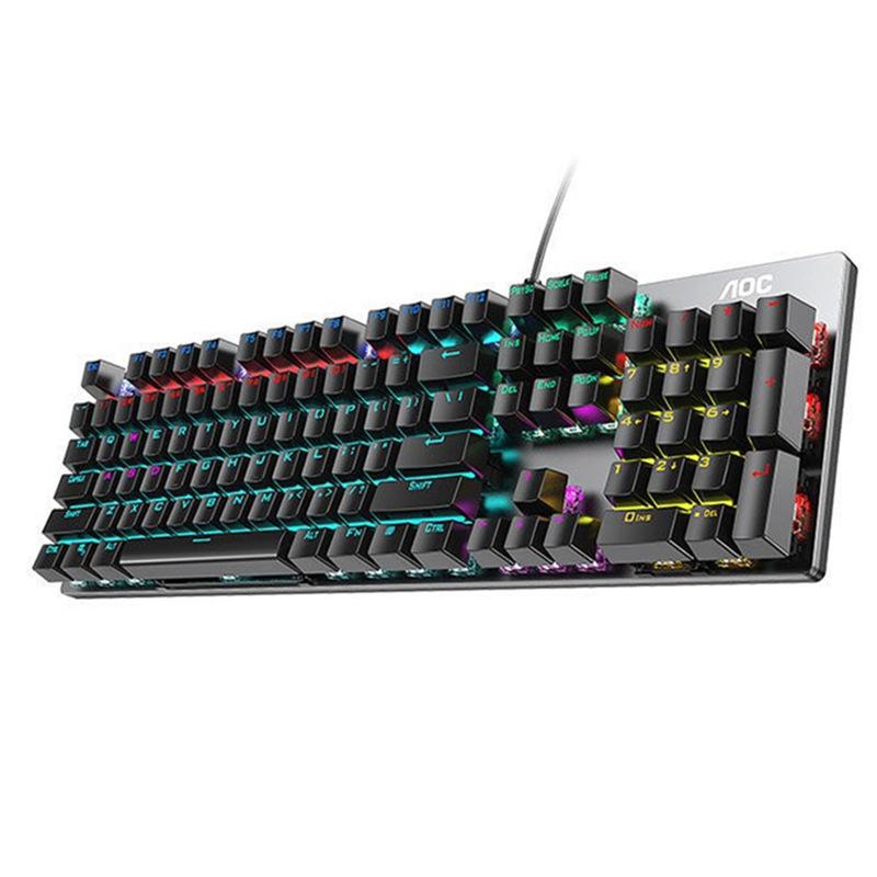 Phong cách mới nhất AOC GK410 chơi game màu xanh lá cây trục thực Bàn phím cơ đa chế độ trò chơi phát sáng bảng điều khiển kim loại kinh doanh