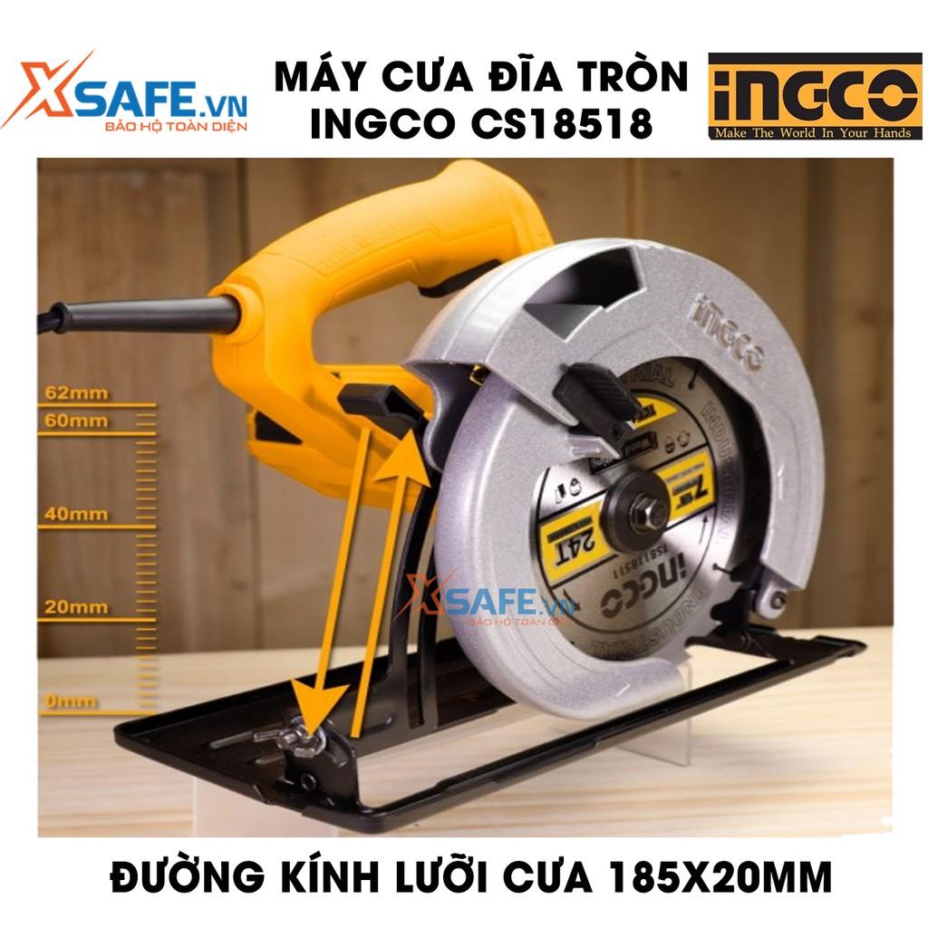 Máy cưa đĩa tròn INGCO CS18518 kèm theo 1 lưỡi cắt 185mm và 1 bộ than, công suất 1200W, tốc độ không tải 5000rpm