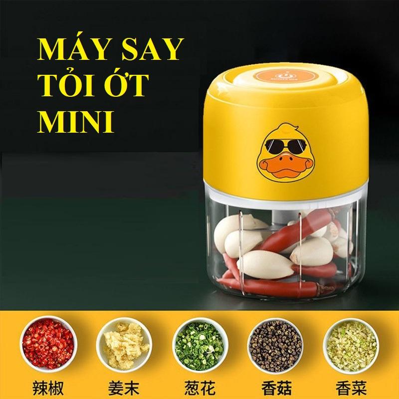 Máy xay mini sạc điện, xay thịt, tỏi ớt, rau củ quả 250ml hình vịt vàng