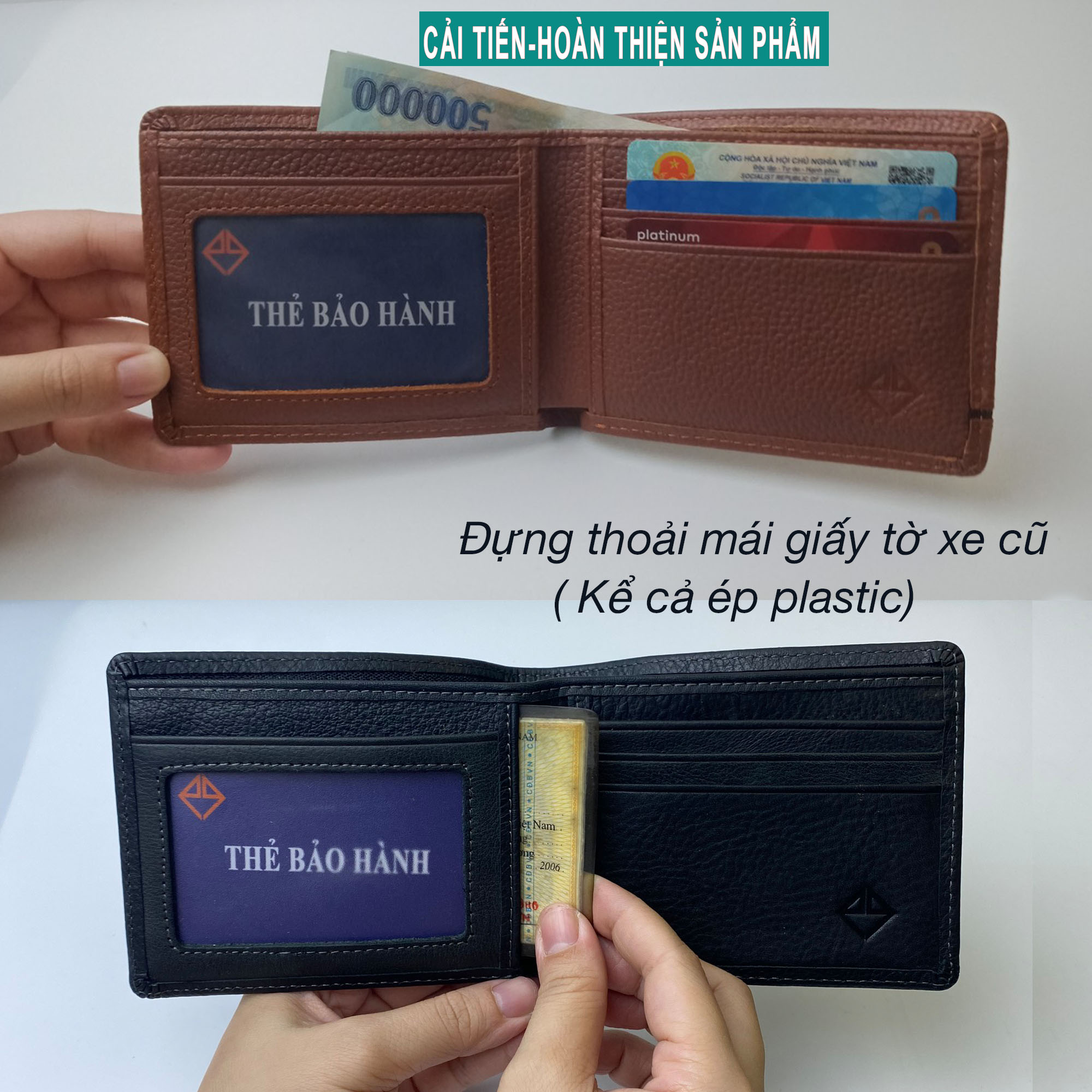 Ví nam da bò sáp Italy phối màu lịch lãm, sang trọng PQ Leather PV2 - BH 12 tháng