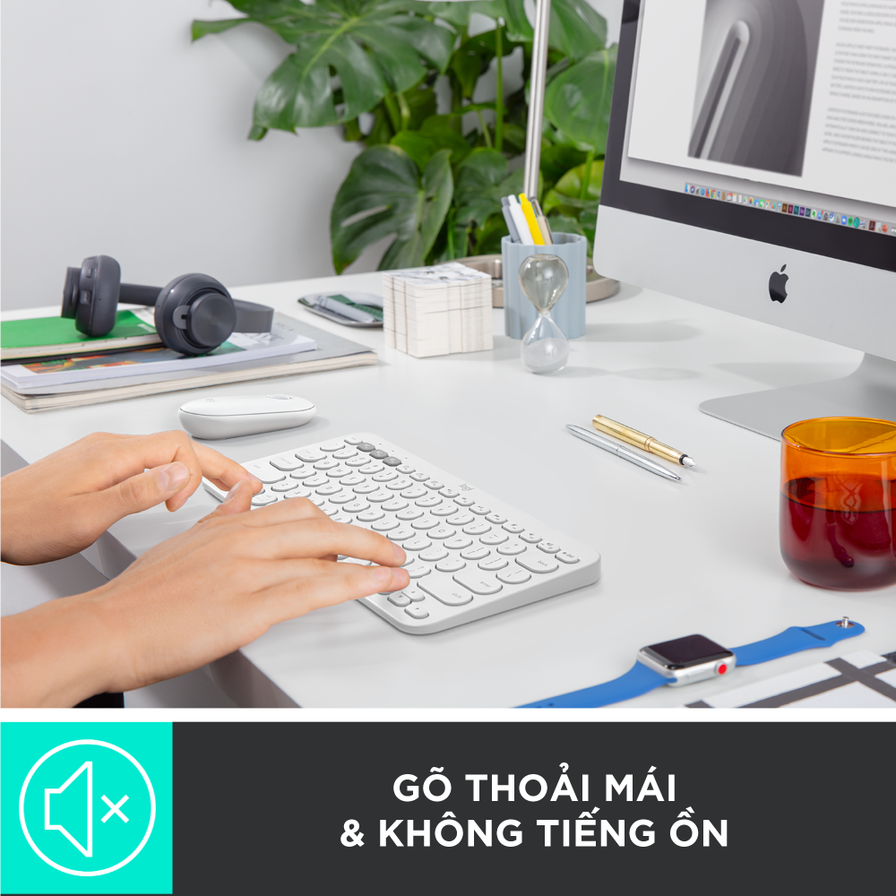 Bàn phím không dây Bluetooth Logitech K380 - Kết nối 3 thiết bị, giảm ồn, gọn nhẹ dễ mang đi, phù hợp Mac/ PC/ Laptop/ Điện thoại - Hàng chính hãng - Màu Trắng