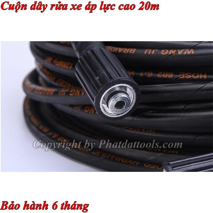 Cuộn dây rửa xe cao áp 20m bố thép siêu bền-Tặng kèm kép đồng nối dây rửa xe