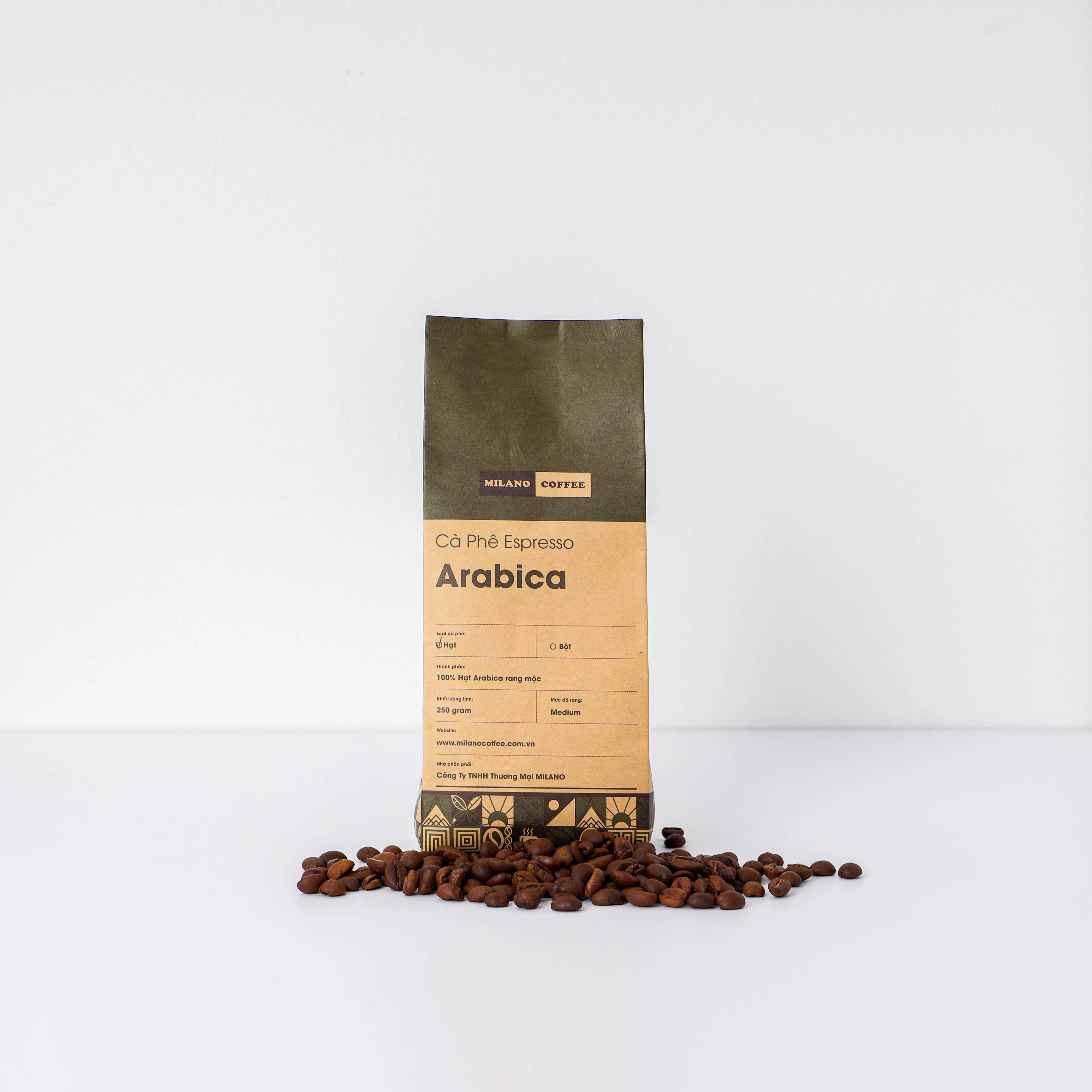 Cà phê 100% ARABICA rang mộc nguyên chất MILANO COFFEE 250gr