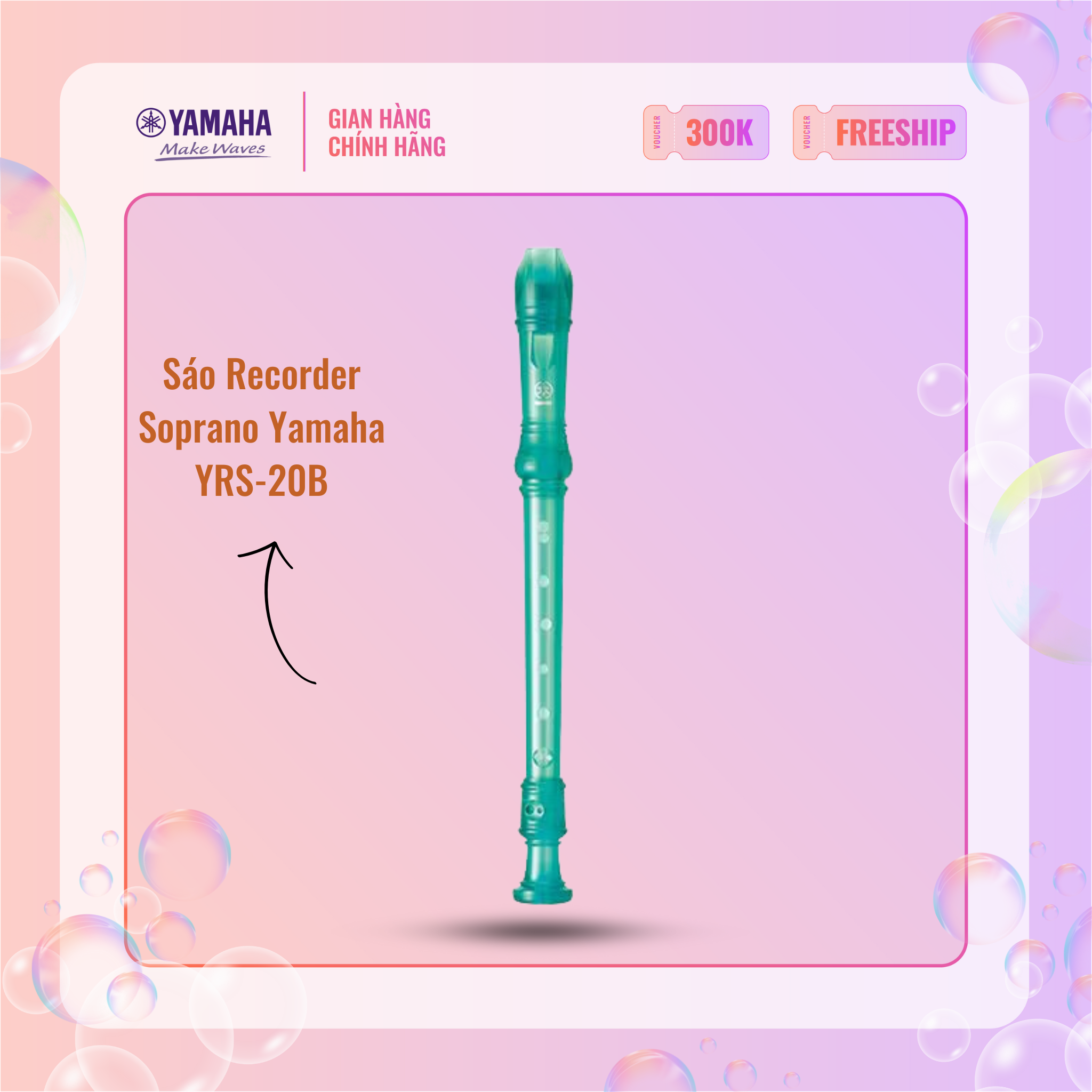 Sáo dọc Recorder Soprano Rainbow YAMAHA YRS-20BB kèm túi đựng - Tiêu chuẩn giáo dục quốc tế