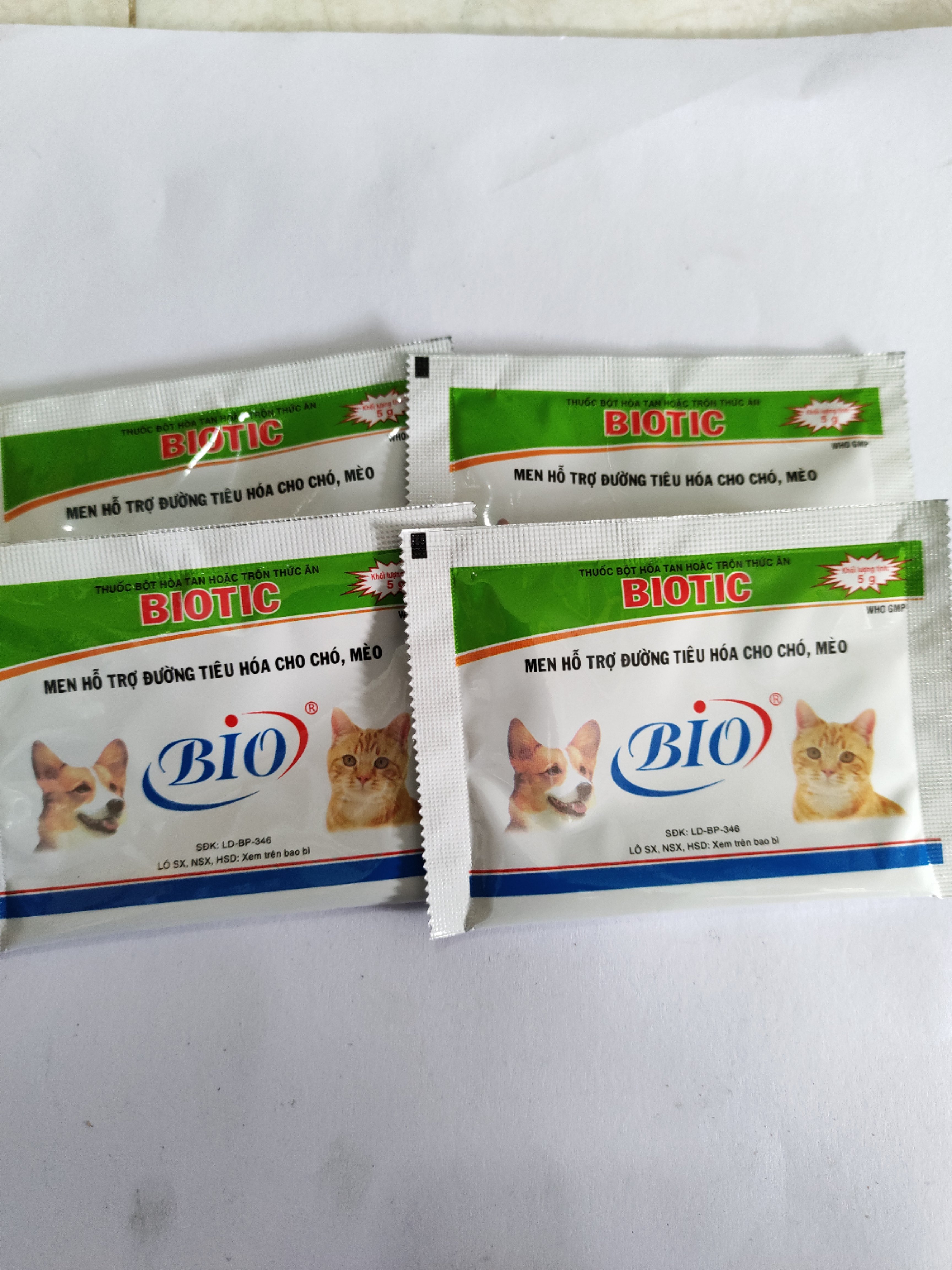 BIOTIC CHÓ MÈO 5G Thuốc bột hoà tan hoặc trộn thức ăn men hỗ trợ đường tiêu hoá cho chó mèo