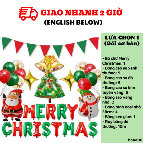 Bộ bong bóng trang trí Noel giáng sinh nhiều màu bbne06