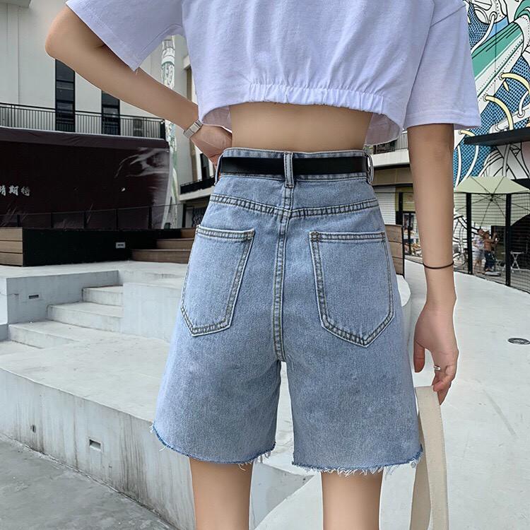 Quần Short Jean Cạp Cao Rách Gấu Phong Cách Ulzzang_C18