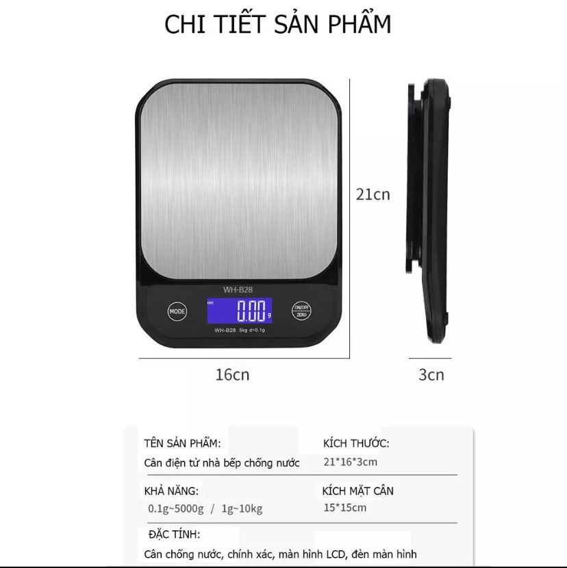 Cân tiểu ly điện tử chịu nước, có sạc lại WH-B28 nhà bếp định lượng 10kg 5kg, chính xác cao