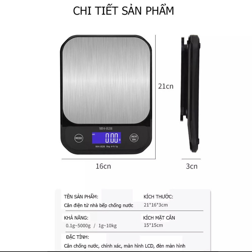 Cân tiểu ly điện tử chịu nước, có sạc lại WH-B28 nhà bếp định lượng 10kg 5kg, chính xác cao [ Kèm Cáp Sạc ] [ CÂN HOÀNG MINH PHÁT ]