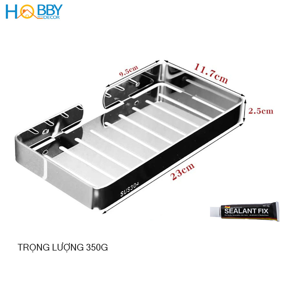 Kệ đựng xà phòng HOBBY SB6 Inox 304 dán tường gạch men hoặc khoan tường - loại lớn cao cấp