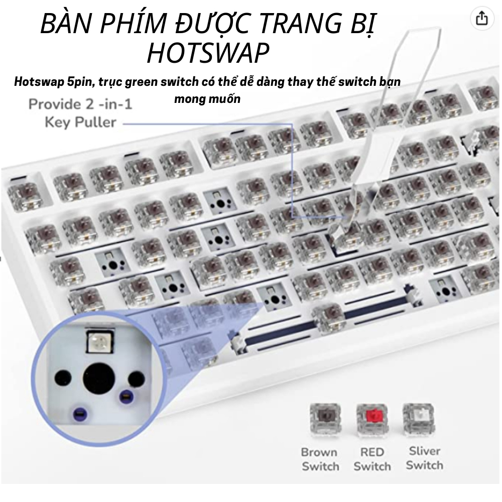 Bàn phím cơ không dây Hotswap RK ROYAL KLUDGE M75 - 3 mode kết nối - LED RGB nhiều chế độ - Có núm xoay và màn led - Hàng chính hãng