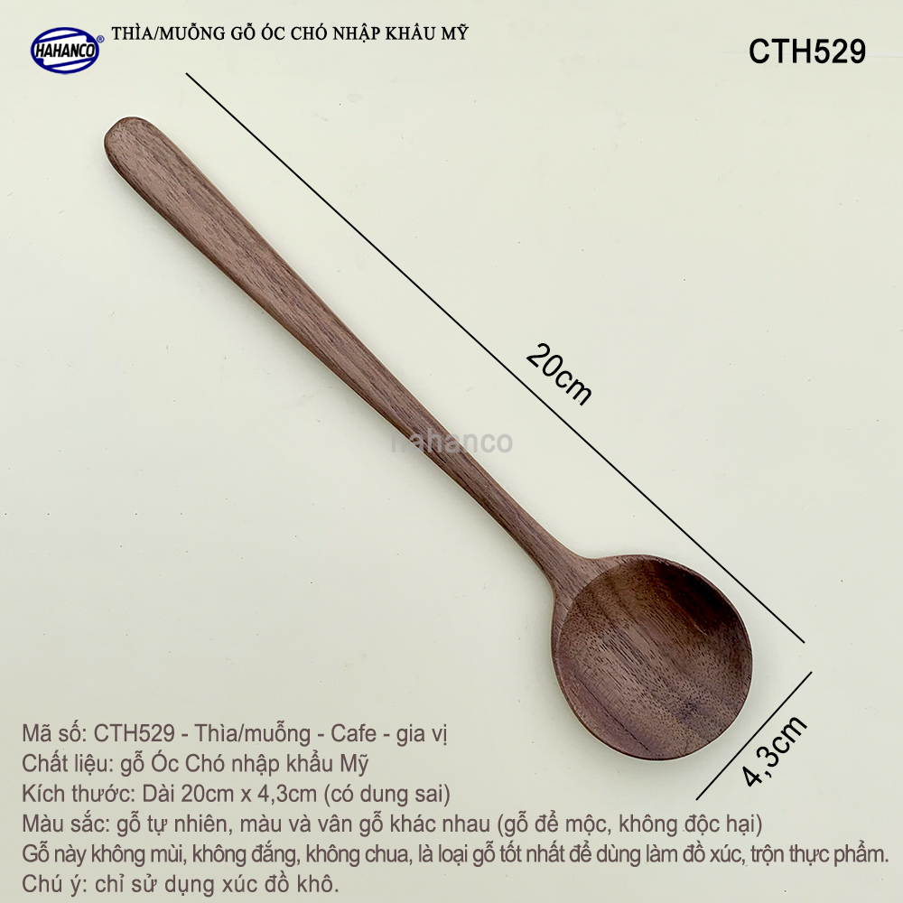 Thìa/Muỗng gỗ Óc Chó nhập khẩu Mỹ cao cấp (CTH529) Thìa/ Muỗng tròn dùng ăn cơm, decor trang trí, chụp ảnh