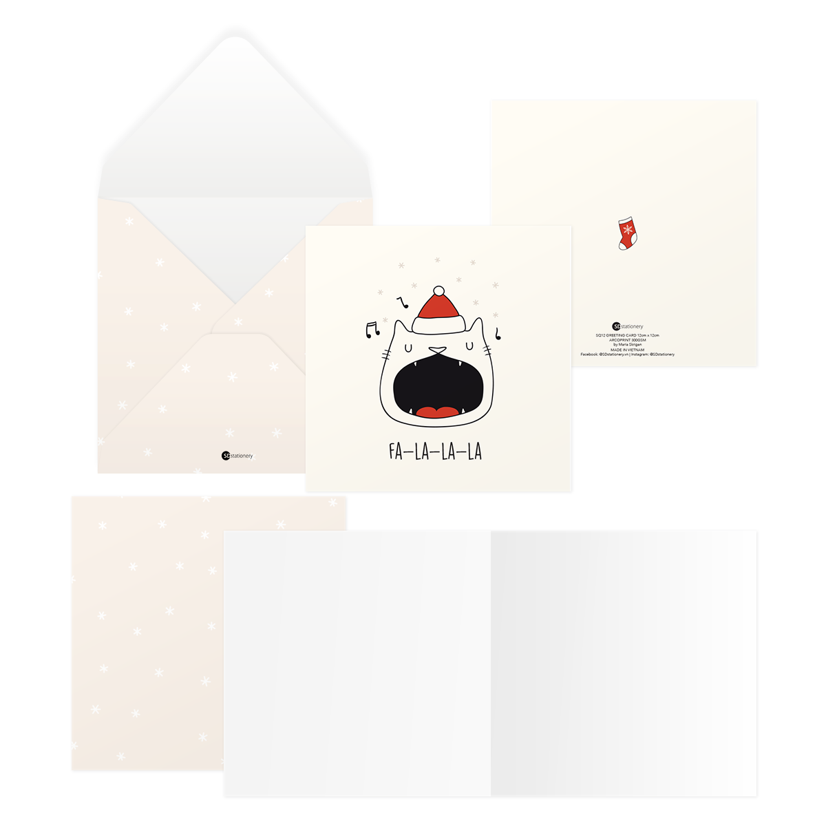 Combo 4 thiệp giáng sinh noel 12x12 SDstationery XMAS CAT mèo dễ thương vui nhộn sáng tạo