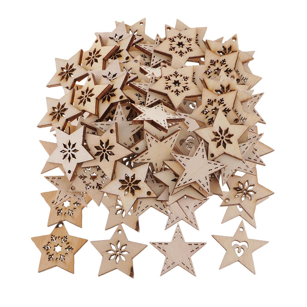 100 Miếng Gỗ Sao Hình Bông Tuyết Bằng Gỗ Đồ Dùng Trang Trí Giáng Sinh Tự Nhiên