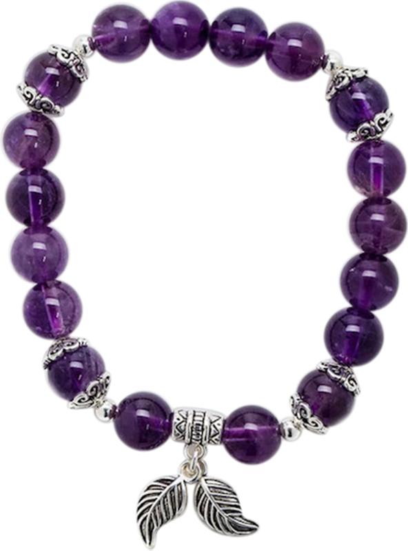 Vòng Đá Thạch Anh Tím Mix Charm Lá Bạc 925 8mm Ngọc Quý Gemstones VT158