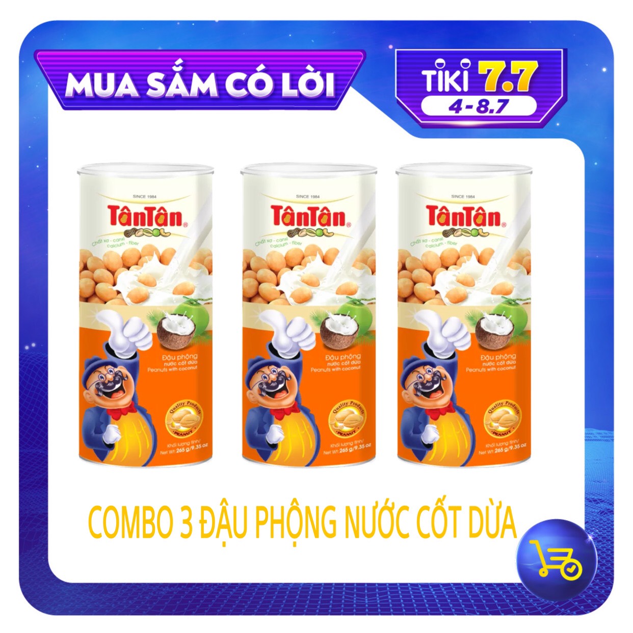 [HOT] Combo 3 Hũ Đậu Phộng Nước Cốt Dừa Tân Tân (265g)