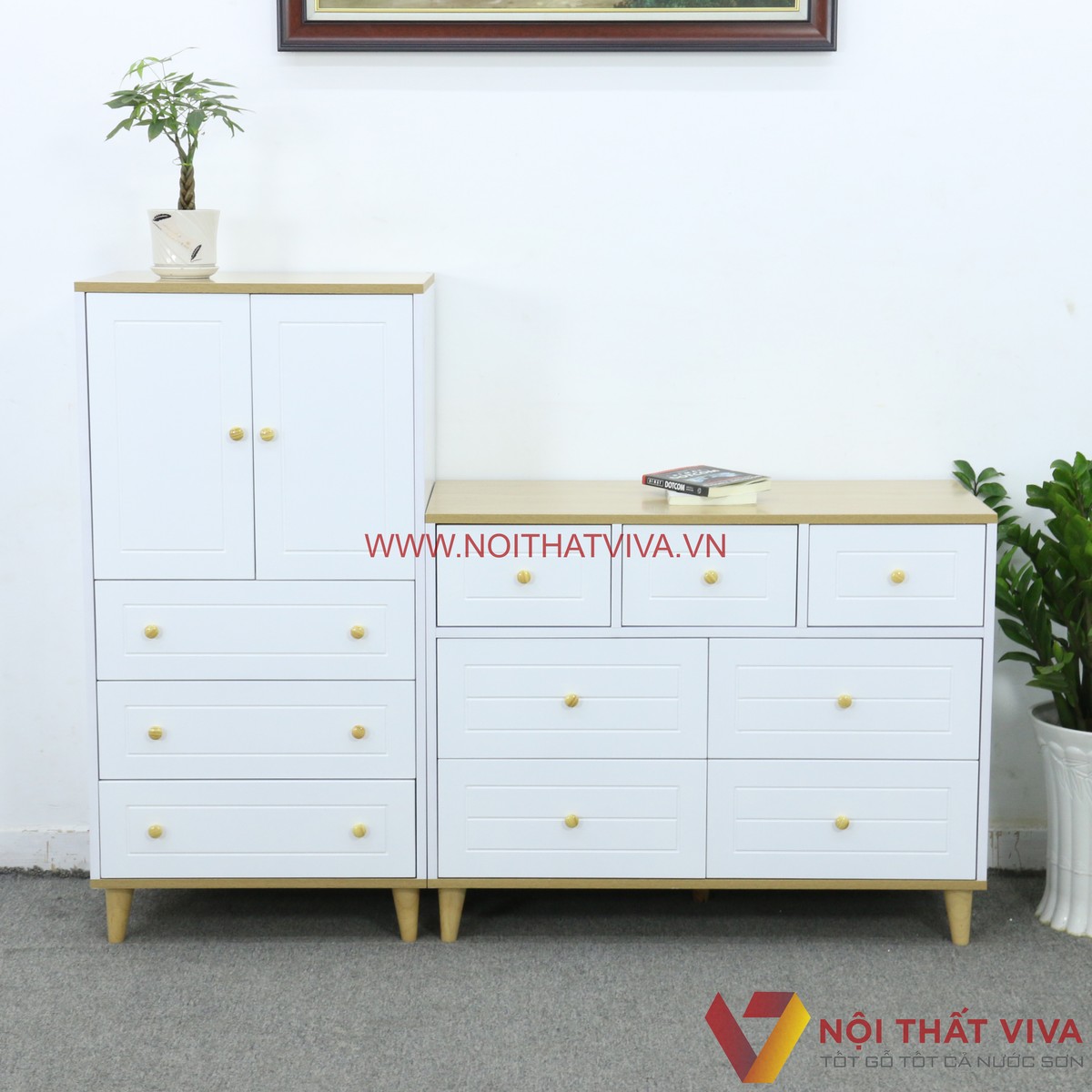 Tủ Quần Áo Trẻ Em Gỗ Công Nghiệp MDF 2 Buồng Màu Vàng Phối Trắng Gọn Đẹp