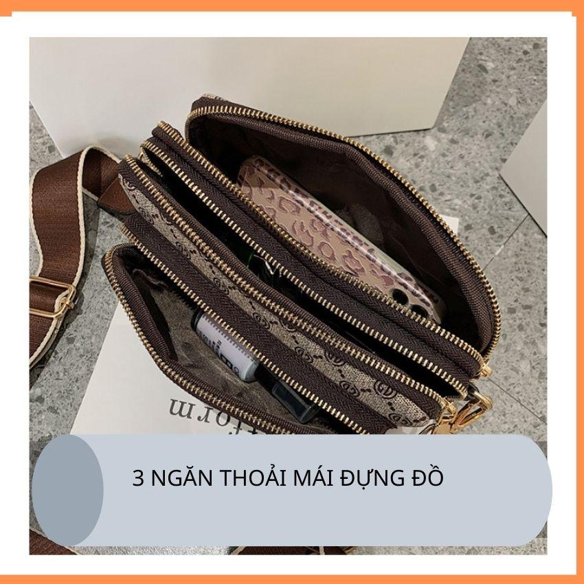 Túi xách đeo chéo đeo vai nữ khoá kéo xọc hoạ tiết nhiều ngăn phiên bản dây to