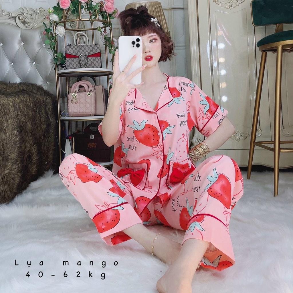 Đồ bộ mặc nhà Pijama tay ngắn quần dài, bộ ngủ dễ thương lụa mango mềm mát - Freesize dưới 62 kg