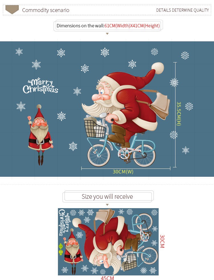 Decal trang trí Noel - Ông già Noel đạp xe đạp