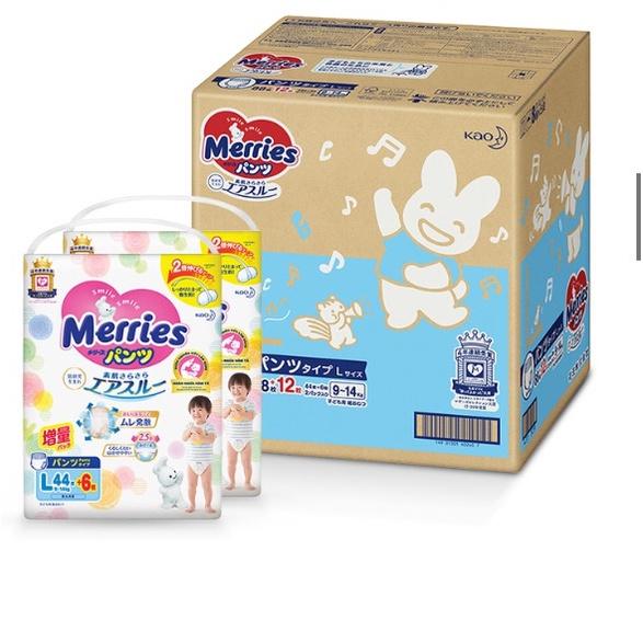 Tã quần Merries cộng miếng nội địa Nhật size L44+6 miếng