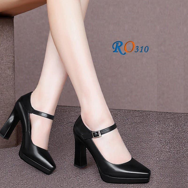 Giày sandal gót trụ da thật cao cấp ROSATA RO310 cao 8.5p mũi nhọn - đen, đỏ - HÀNG VIỆT NAM - BKSTORE