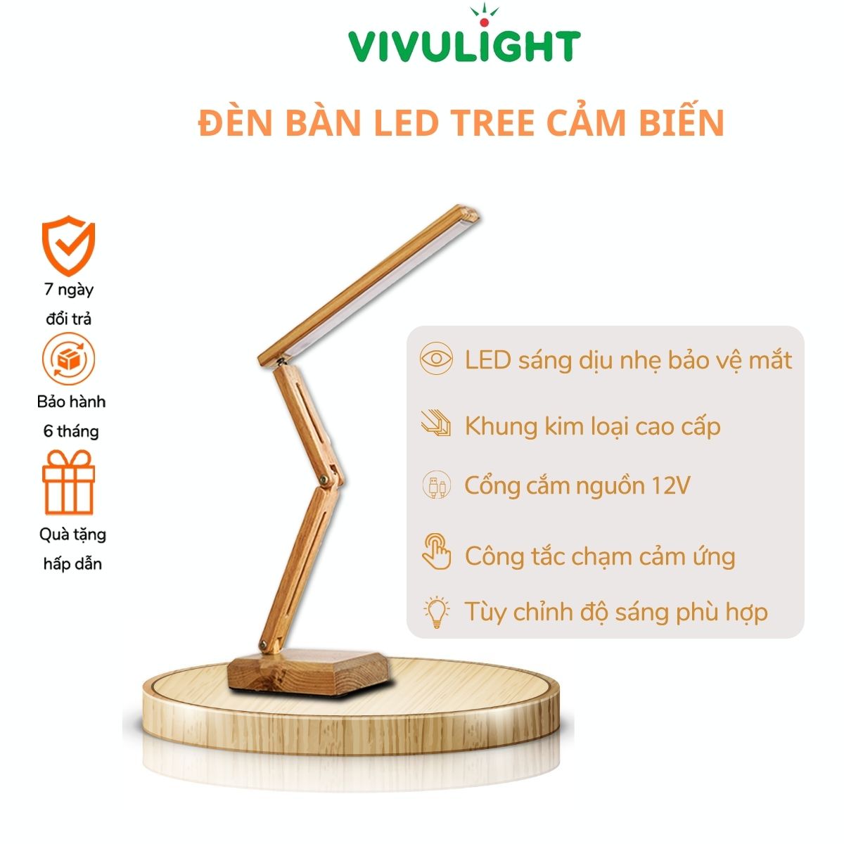 Đèn học để bàn VIVULIGHT Tree bóng led cảm biến ánh sáng chống cận bảo vệ mắt