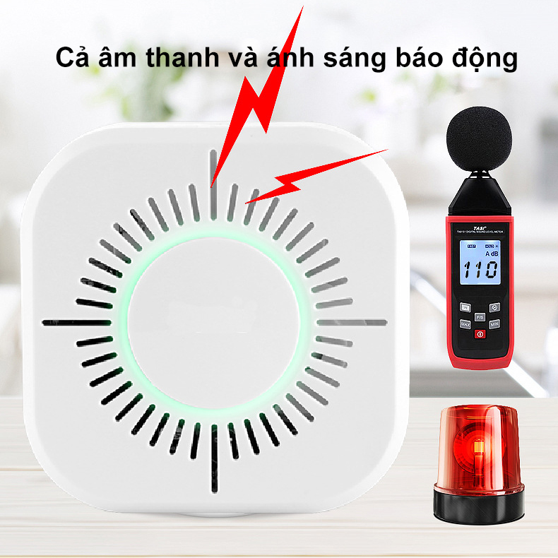 Cảm biến báo khói không dây RF433 kết hợp với bộ báo động chống trộm Tuya