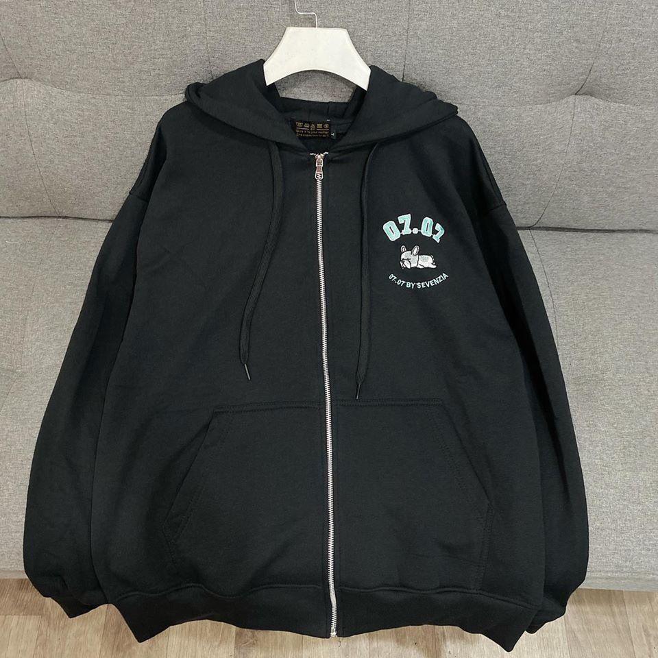 ÁO KHOÁC NỈ BÔNG THÊU CÚN 07.07 FORM RỘNG UNISEX NAM NỮ Ulzzang KUN, Áo Khoác Hoodie Zip Nỉ Bông 07 Nam nữ Unisex