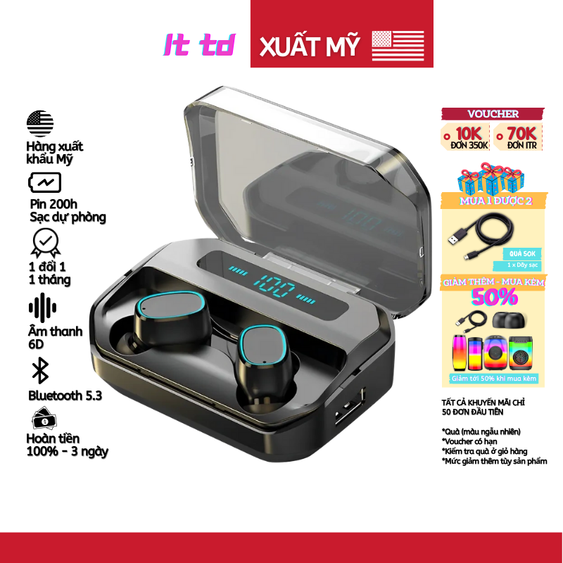 Tai Nghe Bluetooth Không Dây Bluetooth 5.3 TWS Micro Ghi Âm Điện Thoại LT M - Hàng Chính Hãng