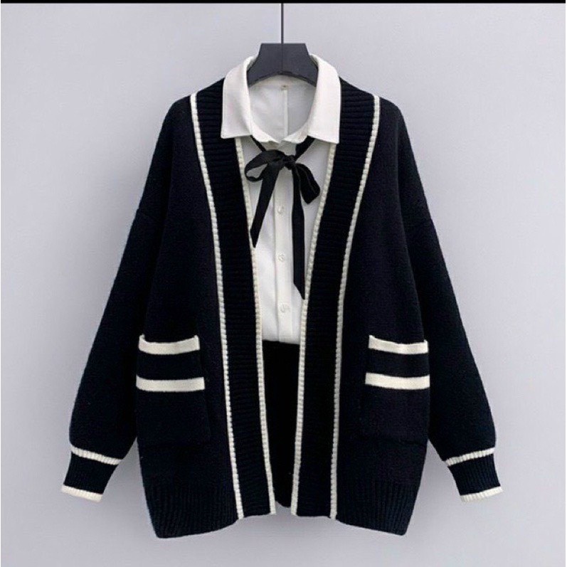 Áo khoác len cardigan nữ dáng dài chạy viền AL070