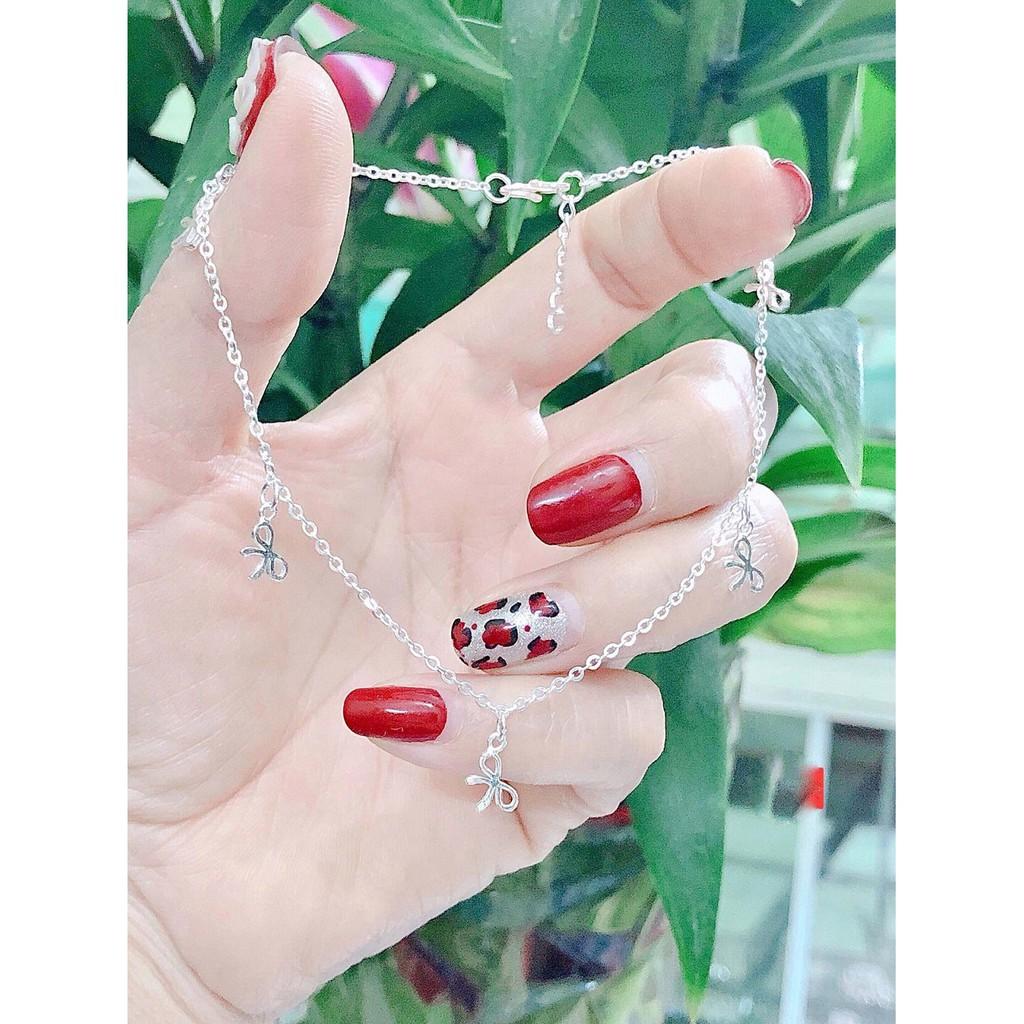 Lắc Chân Bạc Ta CaoBac Silver Dây Xích Đính Nơ Xinh Xắn Cho Bạn Nữ LC01