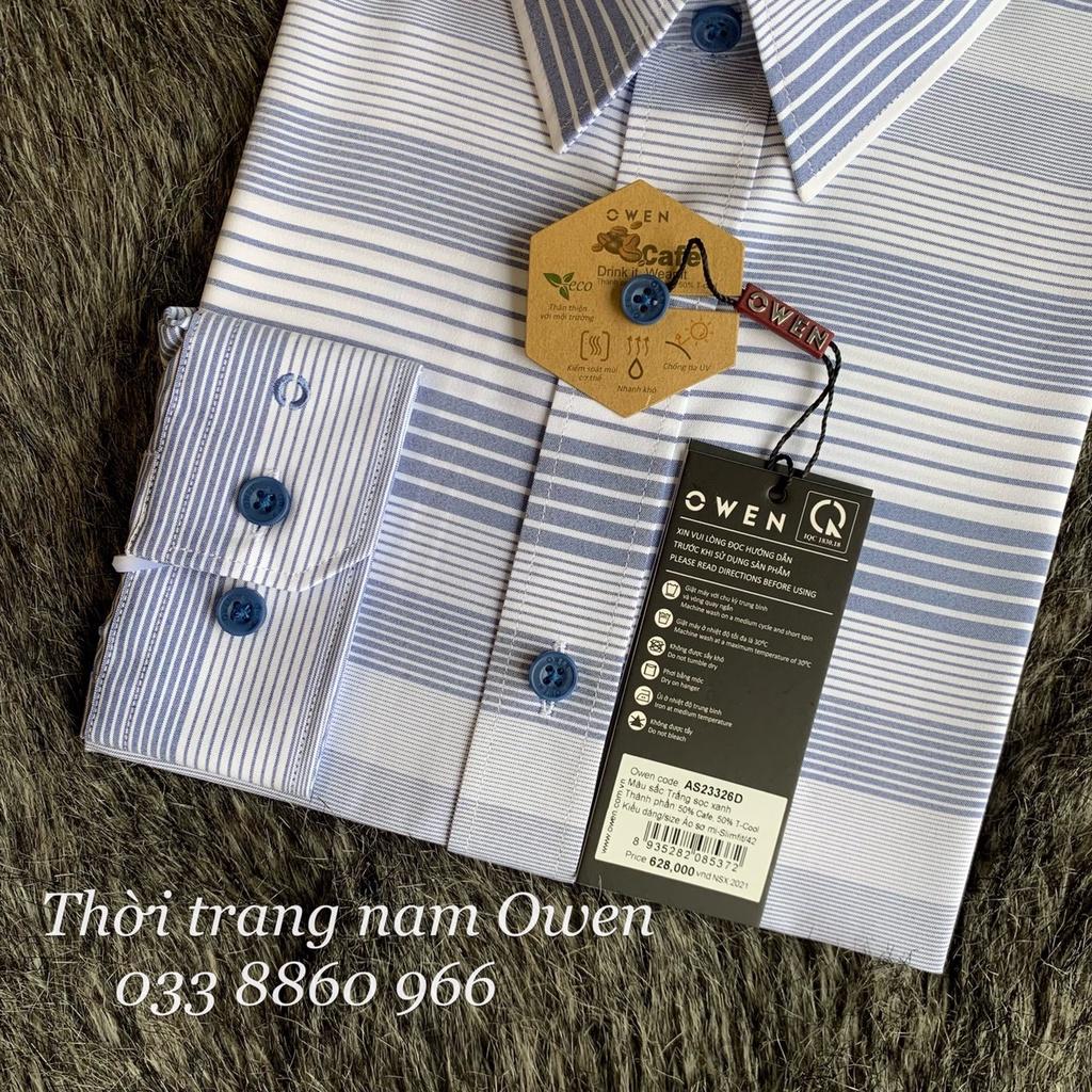 OWEN - Aó sơ mi dài tay Owen regular fit chất sợi cafe sọc ngang xanh trắng 23326