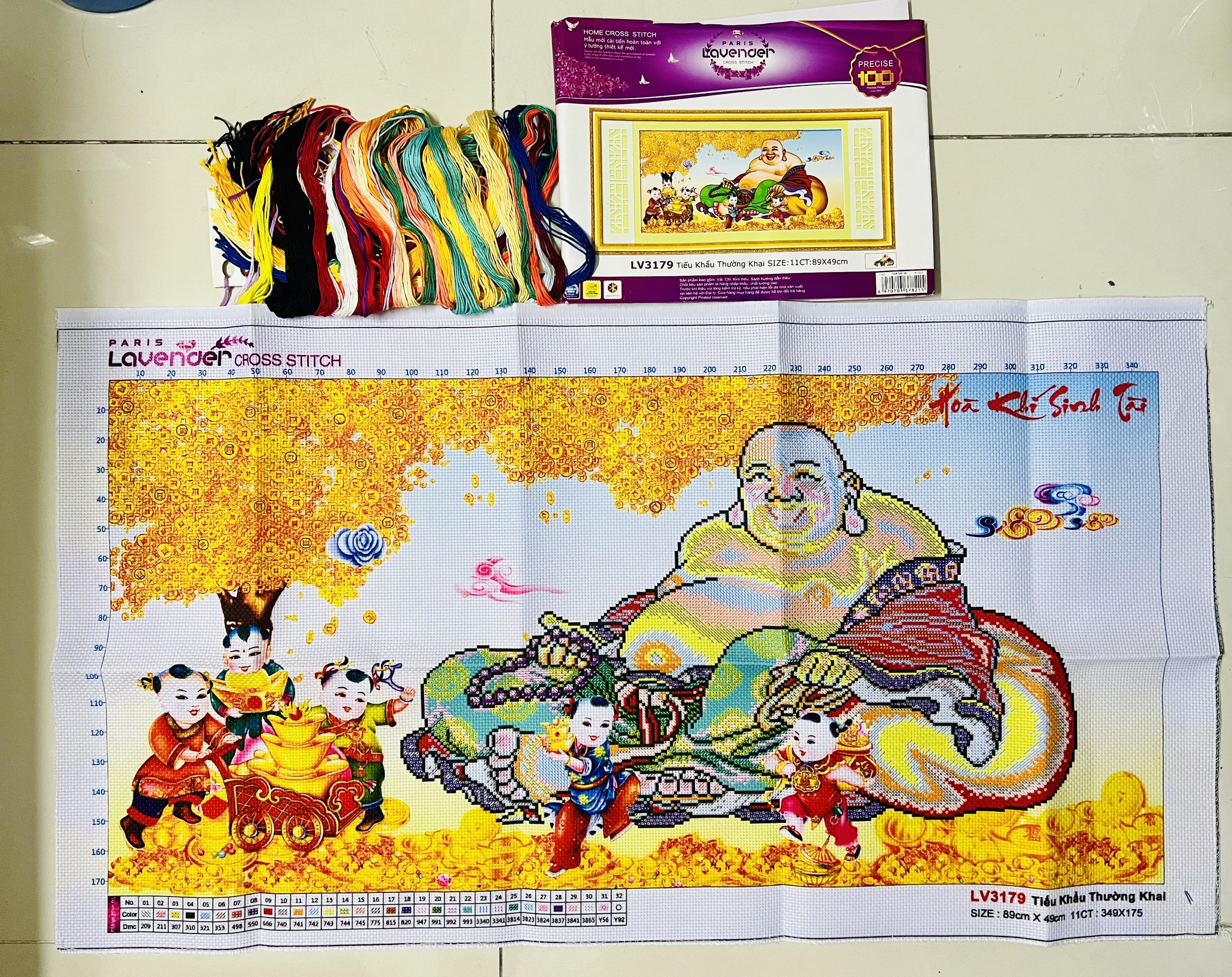 Tranh thêu chữ thập Phật di lặc LV3179, kích thước 89 x 49 cm