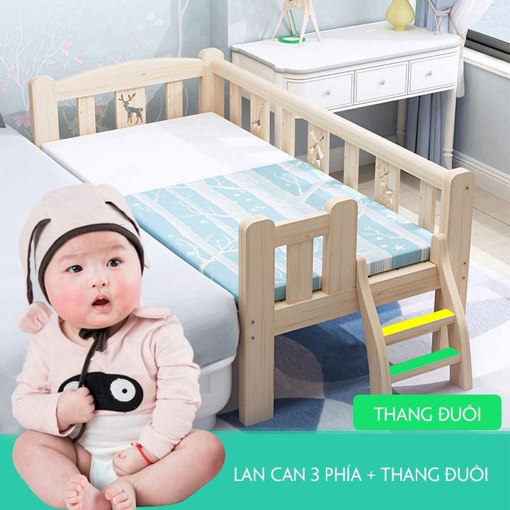 Giường ngủ trẻ em chất liệu gỗ thông kích thước 200*100*70cm (D*R*C) quây 3 mặt, có thể ghép cạnh giường người lớn