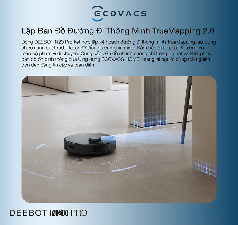 Robot Hút Bụi Lau Nhà Ecovacs Deebot N10 Kết Nối App Lực Hút 4300 Pa Phù Hợp Diện Tích 300m2 Công Suất 40 W - Hàng Chính Hãng