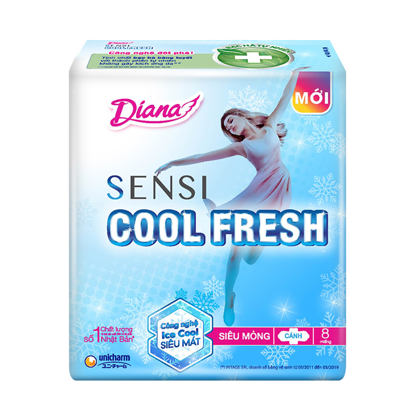 Bộ 12 gói Băng vệ sinh SENSI Cool Fresh siêu mỏng cánh gói 8 miếng