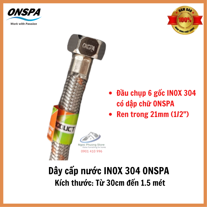 Dây Cấp Nước INOX 304 Hiệu ONSPA, Kích Thước Từ 30cm Đến 1.5 Mét