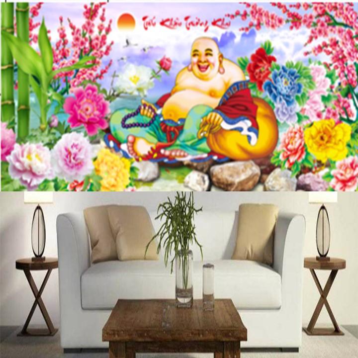 Tranh đá Phật Di Lặc tiếu khẩu trường khai YN5410 - kích thước: 120 * 59cm.
