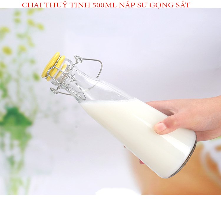 CHAI THUỶ TINH 500ML NẮP SỨ GỌNG SẮT NẮP MÀU NGẨU NHIÊN