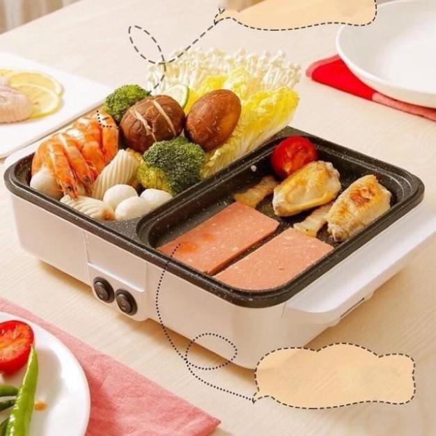 Bếp Lẩu Nướng 2 Ngăn Đa Năng Mini Lẩu Nướng, Điều Chỉnh Nhiệt Độ, Chống Dính Cao Cấp Siêu Sale - Hàng Loại 1