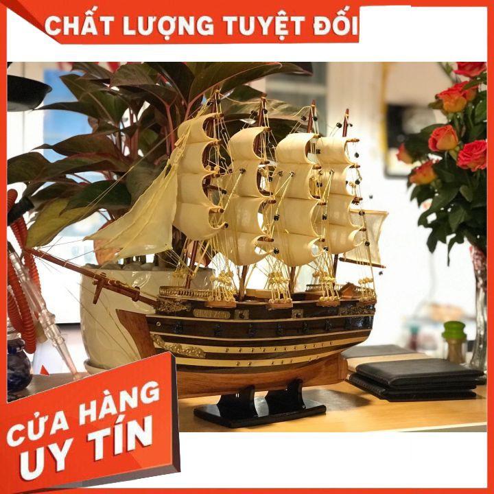 Thuyền Buồm Dài 56cm Gỗ Còng- Buồm màu Trắng Vàng