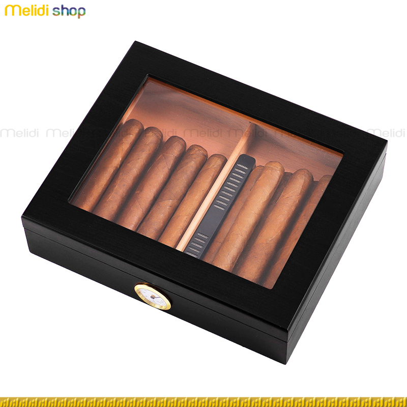 LUBINSKI SY2 - Hộp Cigar Gỗ Tuyết Tùng, Có Khay Giữ Ẩm Và Đồng Hồ Đo Ẩm,