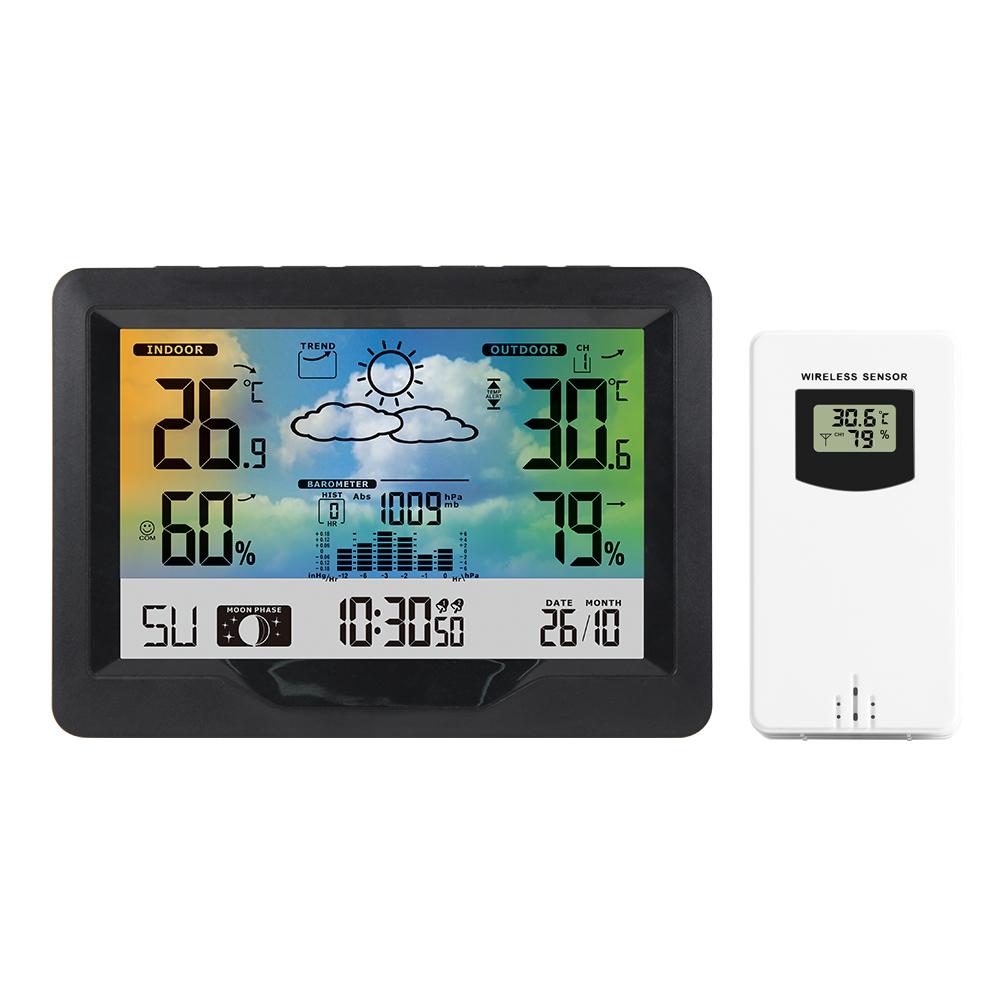 Wireless Weather Station Indoor Outdoor Color Screen Weather Forecast Station with Outdoor Sensor Digital Temperature