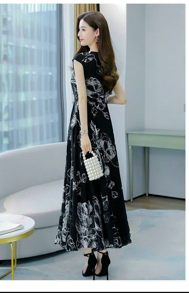 ĐẦM  XÒE DÁNG DÀI HỌA TIẾT HOA CAO CẤP (HÀNG NHẬP)