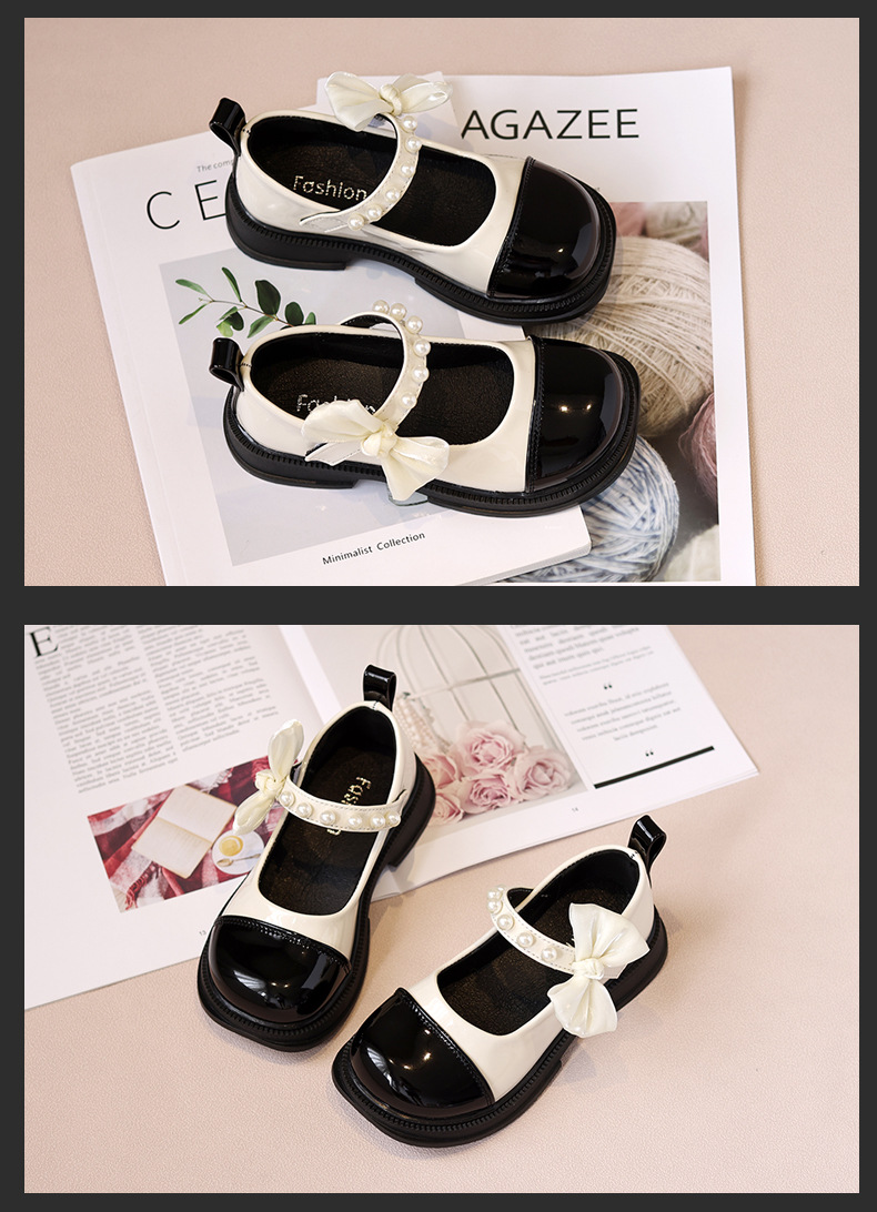 Giày bít mũi cho bé gái phối nơ phong cách Hàn Quốc size 26-36 hàng Quảng Châu cao cấp