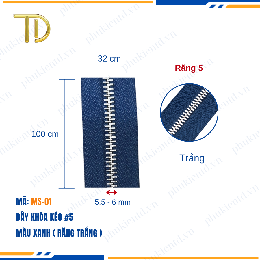 Dây khóa kéo túi xách, dây khóa kéo kim loại, dây khóa kéo răng 5 xanh, Mạ điện độ bền 5-8 năm