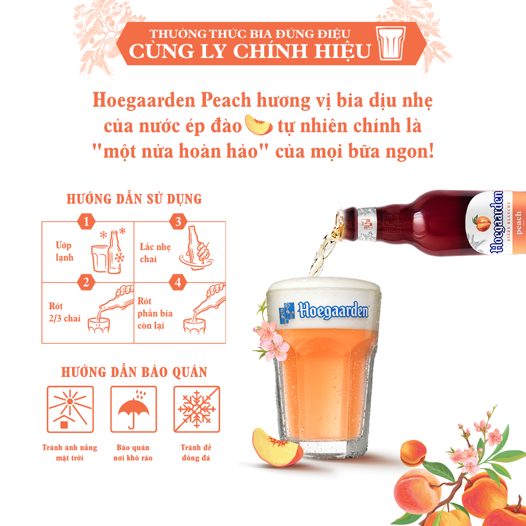 Thùng 24 Chai Bia Hoegaarden Peach - Bia Bỉ Vị Đào (248ml/chai)