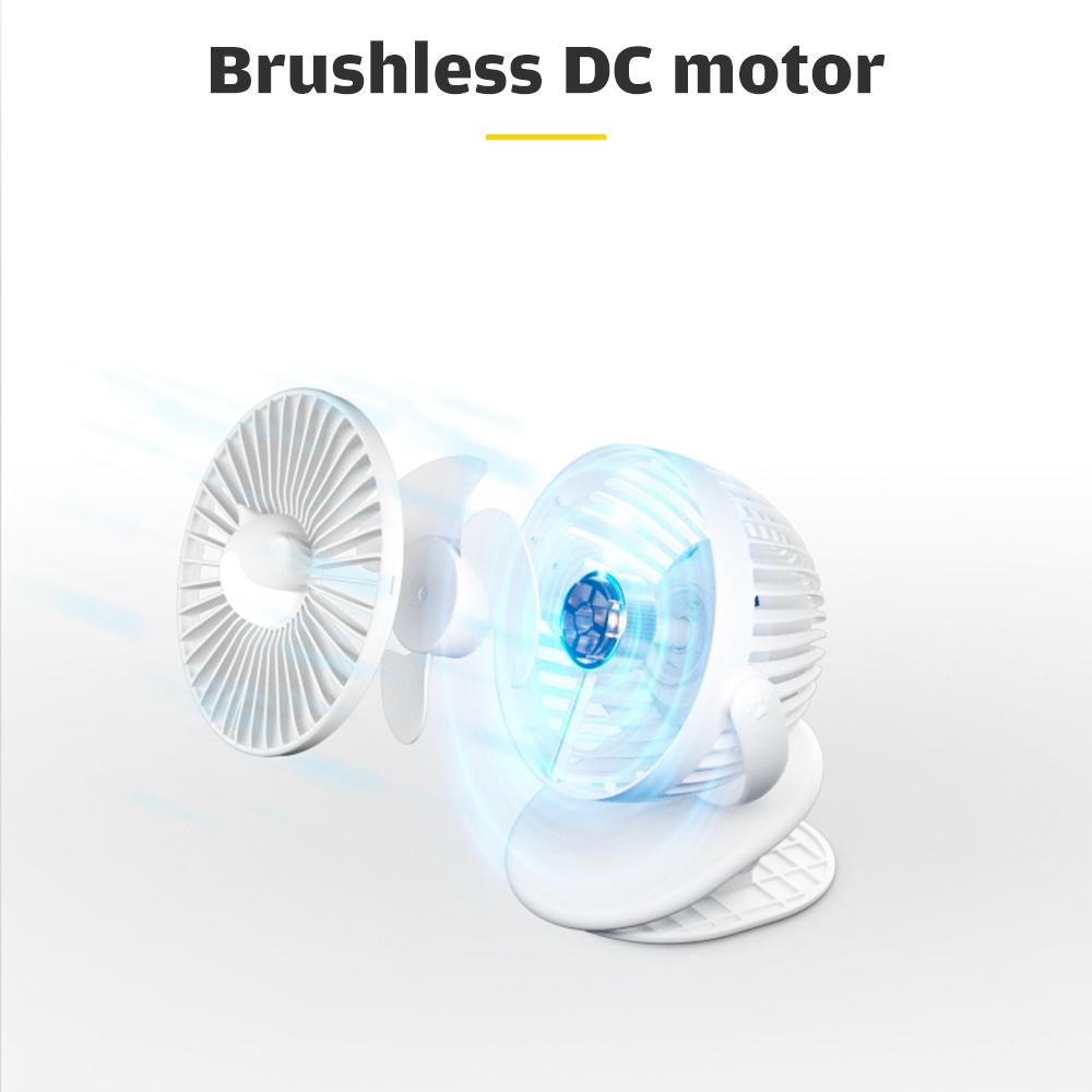 Quạt để bàn có đế kẹp mini xoay 360 độ có đèn ban đêm 3 chế độ chỉnh sạc bằng USB